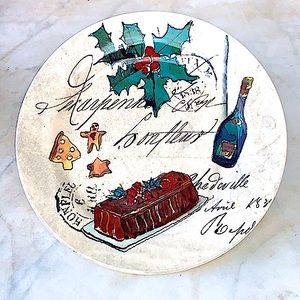 WILLIAM-SONOMA “HOLIDAY PARTY” SALAD PLATE 9 INCH HOLLY FRUIT CAKE CHAMPAGNE